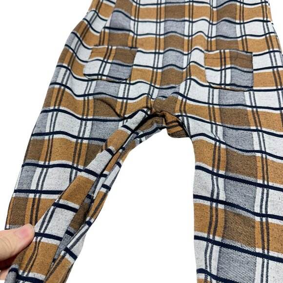 Colimacon Toddler Girls Plaid Cotton Overalls Navy/Orange - Picture 3 of 4